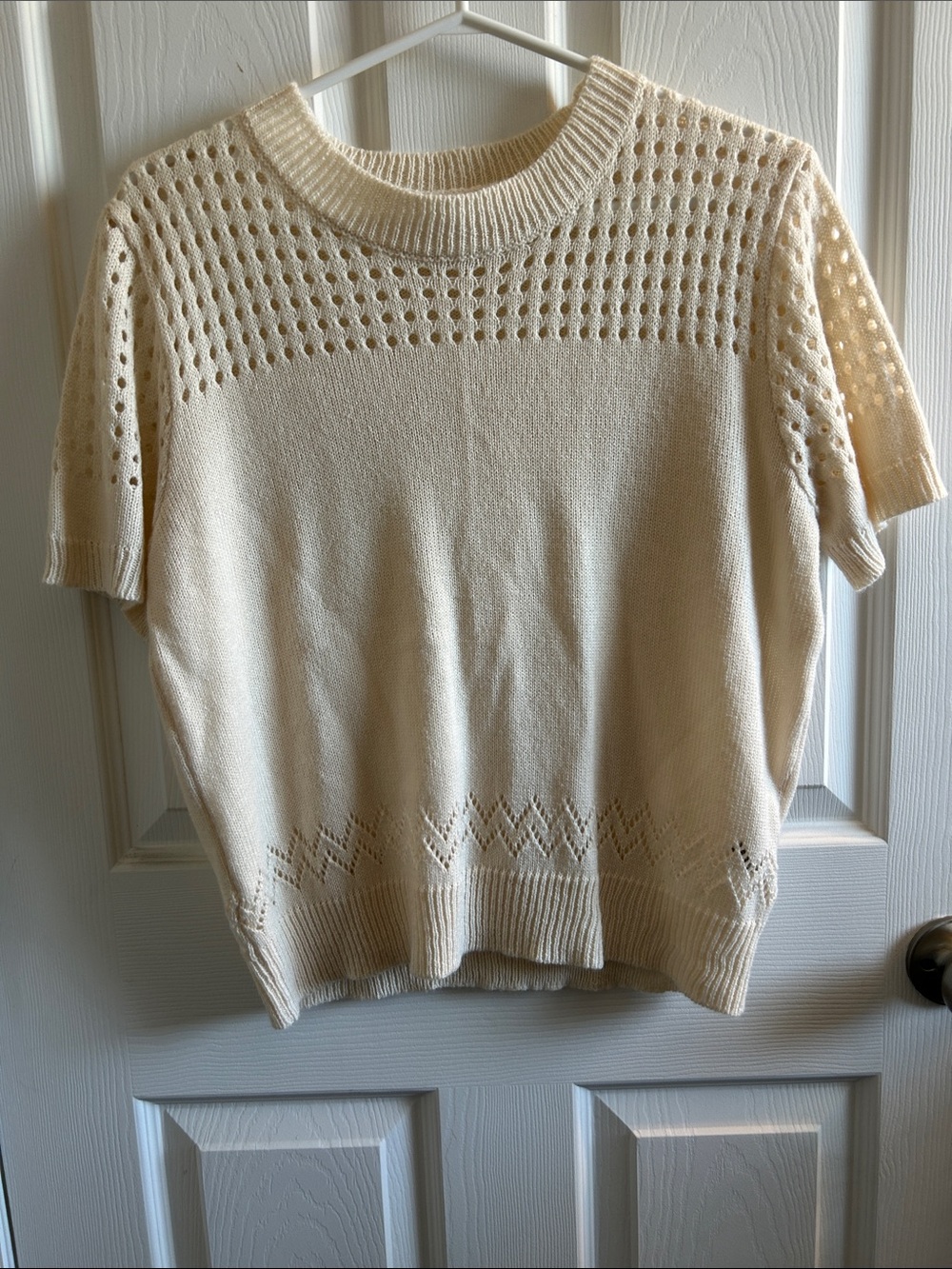 SHEIN Cream Openwork Short-Sleeve Knit Top